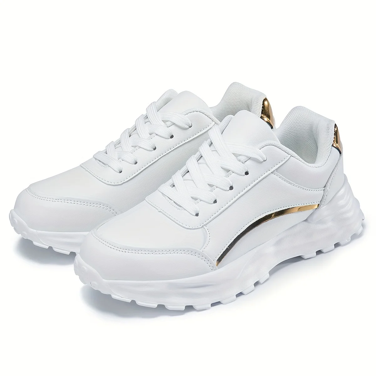 Women's Solid Color Casual Sneaker, Lace-up Lightweight Soft Sole Walking Shoes, Low-Top Comfortable Training Shoes - Image 6