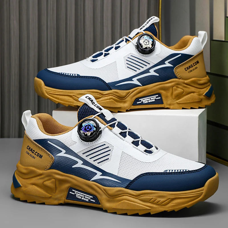 Men's Korean breathable casual sports shoes four season new soft soled Rotating shoelaces outdoor running shoes student sneakers