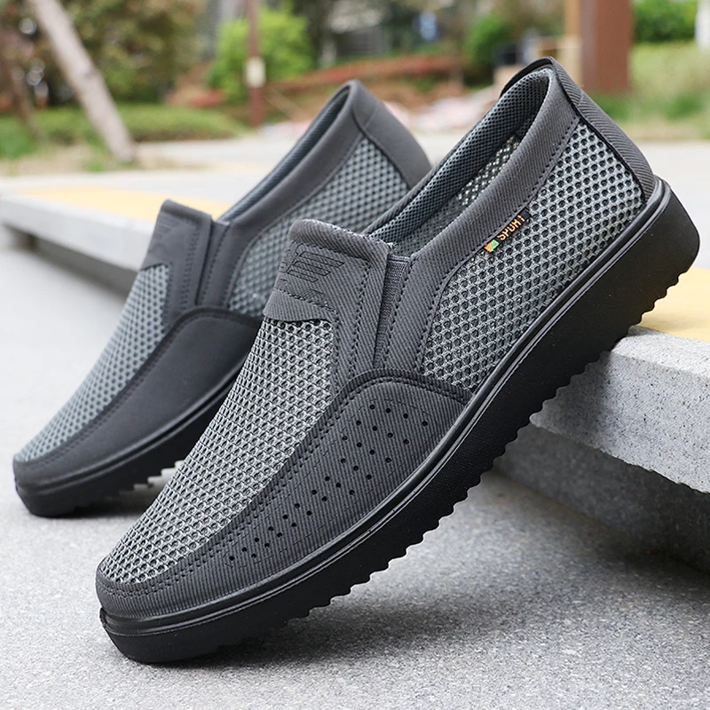Men's Breathable Slip-On Casual Shoes - Lightweight Low-Top Walking Sneakers for Outdoor, Fishing, Park and Exercise, Brown Mesh Fabric, Rubber Sole, Plaid for All Seasons, Outdoor Shoes | Low-Top Shoes | Fabric Upper - Image 2