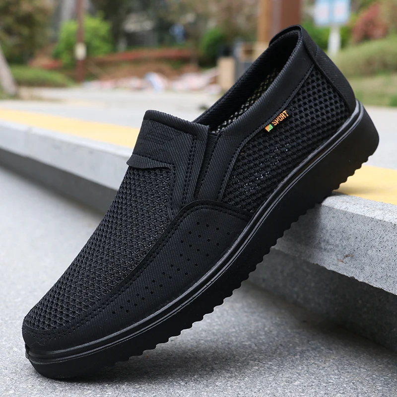 Men's Breathable Slip-On Casual Shoes - Lightweight Low-Top Walking Sneakers for Outdoor, Fishing, Park and Exercise, Brown Mesh Fabric, Rubber Sole, Plaid for All Seasons, Outdoor Shoes | Low-Top Shoes | Fabric Upper - Image 4